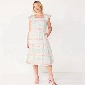 SEE VIDEO CLIP Draper James RSVP Classic Midi Sun Dress Rainbow textured color